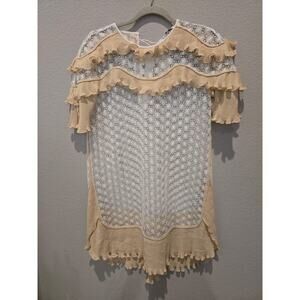 Sandro Paris Women's M Beige Bohemian Ruffled Lace Dress Party Cover up Short
